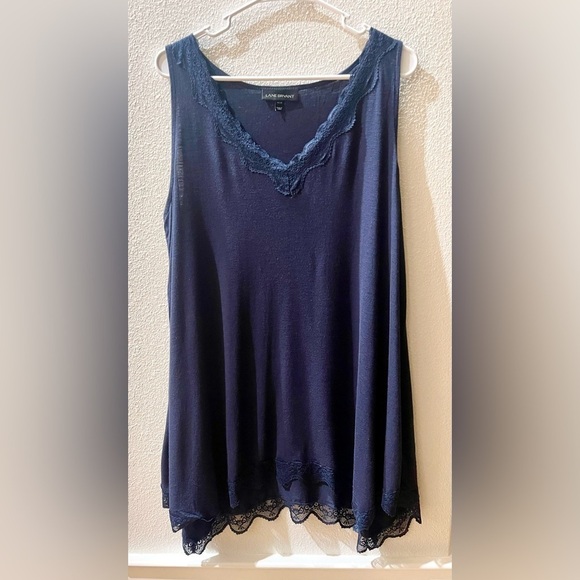 Lane Bryant Swing Tank Size 14/16 Shark Bite Lace V-neck Tunic Top Navy Blue - Picture 4 of 13